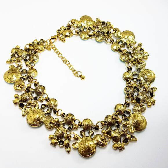 Turquoise Blue Clear Rhinestone Gold Statement Necklace - Picture 5 of 8